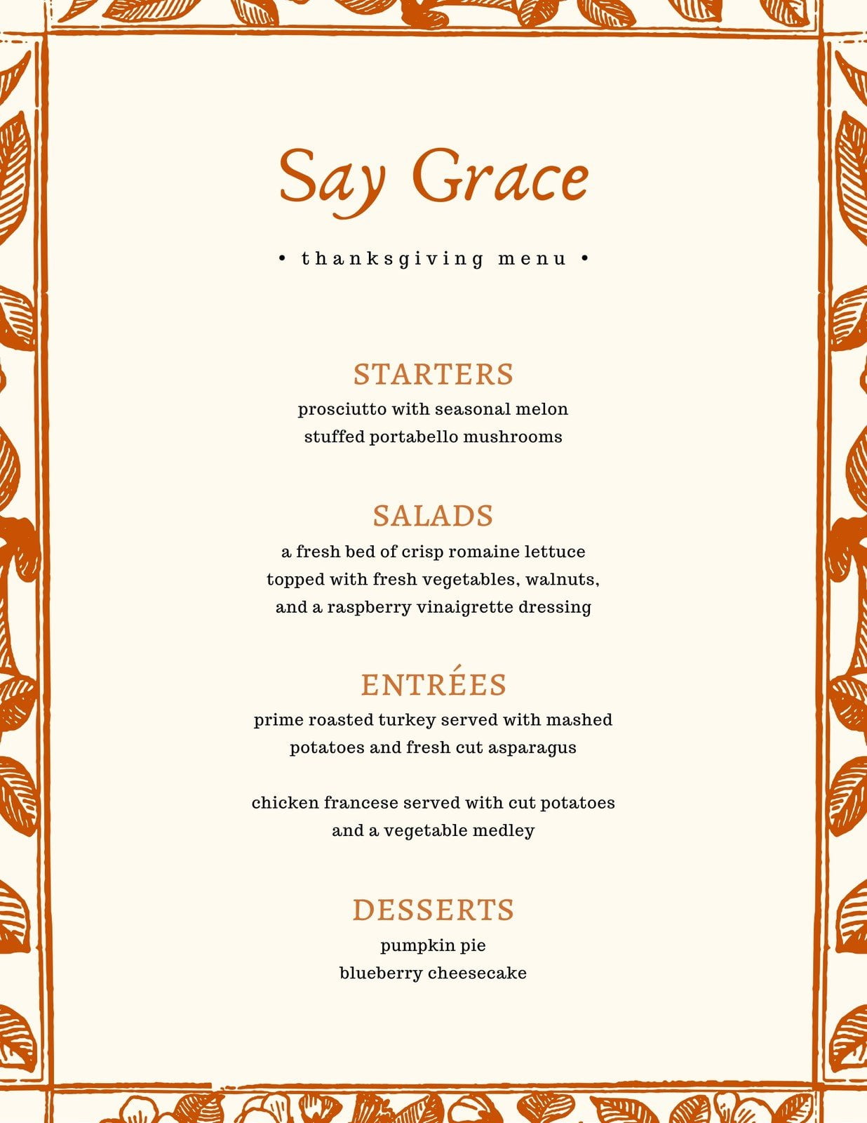 thanksgiving custom menu